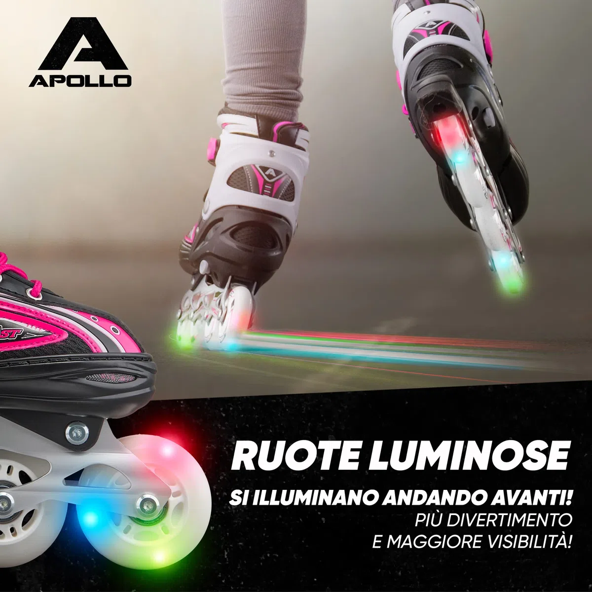 Apollo Super blades X Pro | Pattini in linea regolabili fino a 4 misure per bambini | Rotelle LED | Misura S, M, L | Pattini per Bambina e Bambino | Comodi e robusti pattini a rotelle