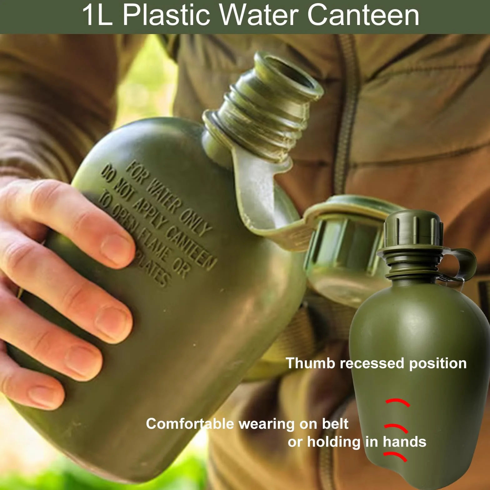 BeGrit Borraccia Militari 1 Litro con Guscio Set Gavetta Militare con Scoop e Tazza Manici Ripiegabili Gourde Militari 3 Pezzi Kit Militare Pentole Campeggio Tazza Scout per Escursioni Zaino, Verde