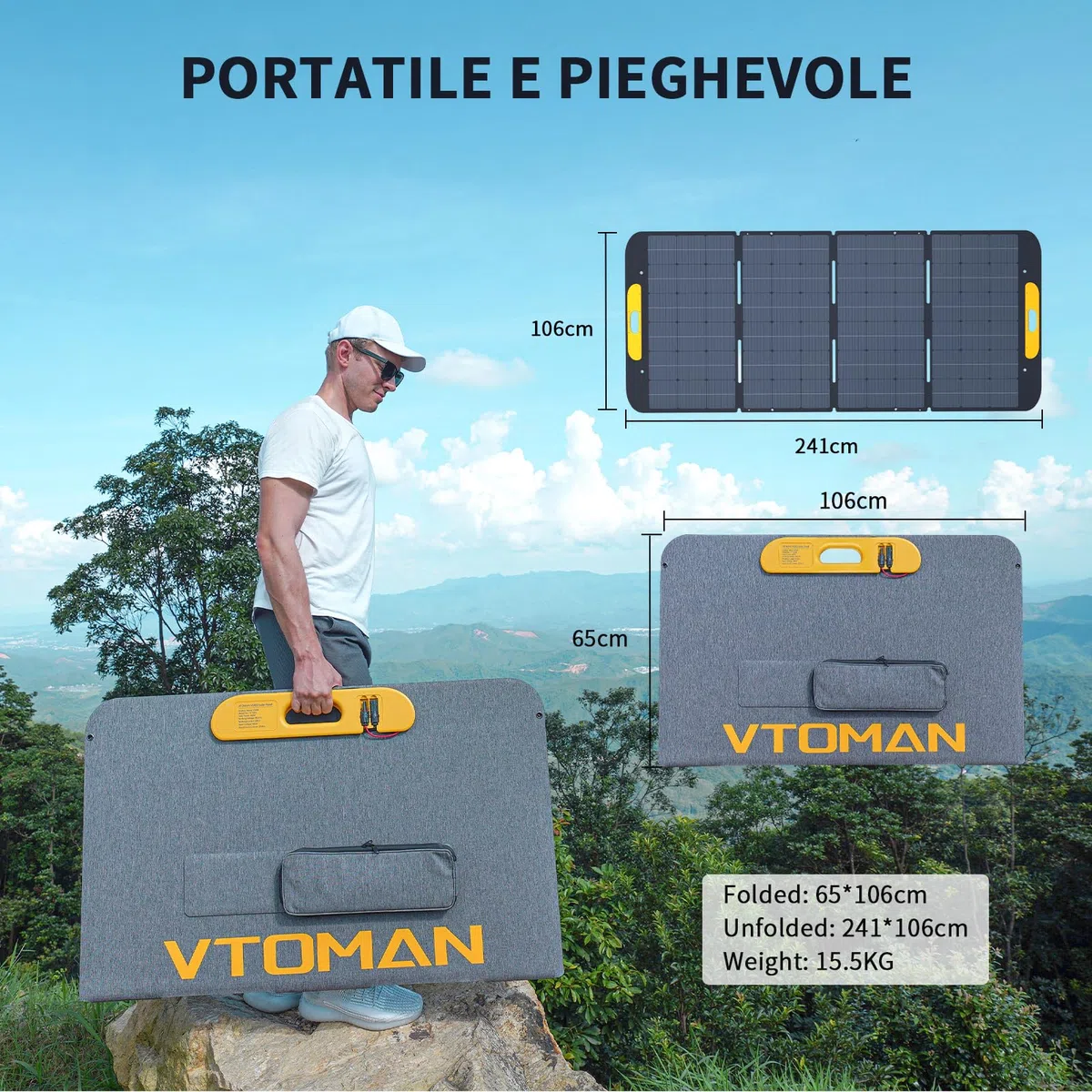 VTOMAN VS400 Pannello Solare Portatile 400W 43V, 25% Efficienza Pannello Solare Pieghevole/IP67 Impermeabile con Adattatori Anderson XT60 XT90 DC5521, Piedini Regolabili(Adatto per FlashSpeed 1500)