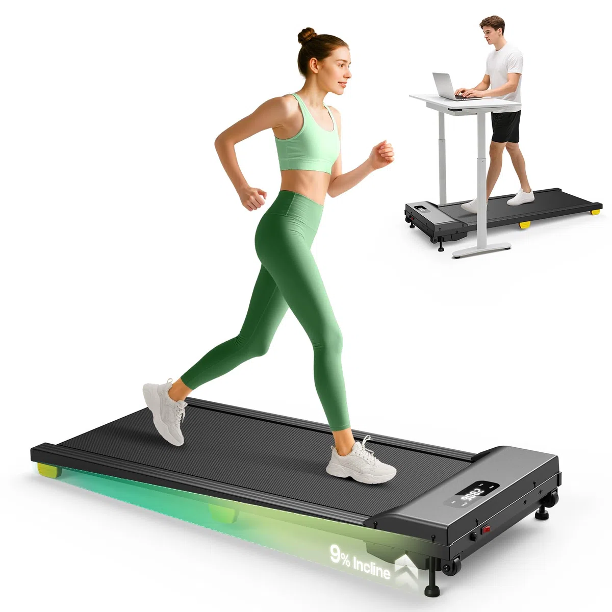 UREVO Tapis Roulant Salvaspazio con Inclinazione 9%, 2 in 1 Walking Pad da scrivania Silenzioso per Casa e Ufficio, Doppia Ammortizzazione, 2.5HP Tapirulan Elettrico con Telecomando e Display LED