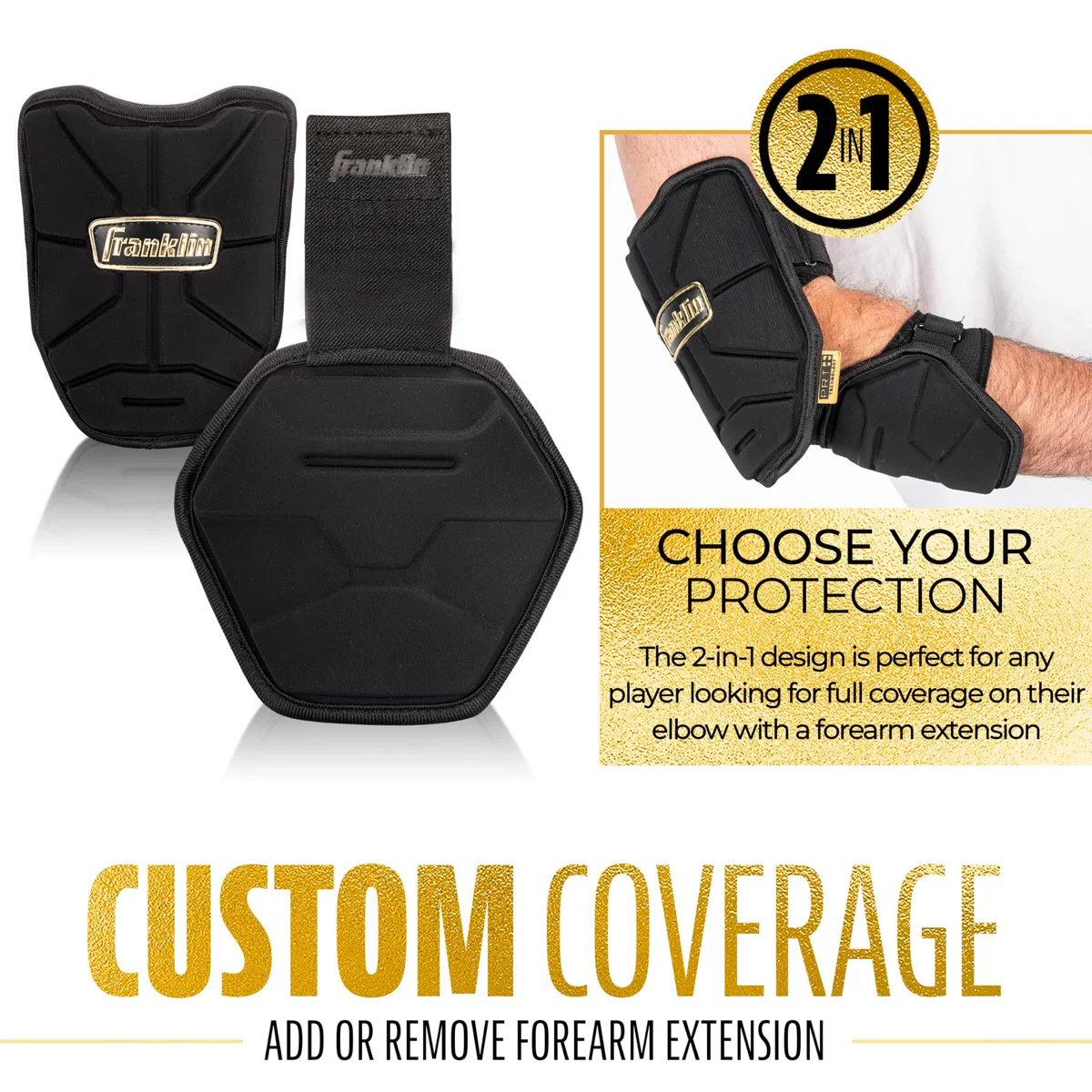 Franklin Sports Protective Elbow Guard Protezione per Gomito, Adulti, Unisex, Nero/Oro