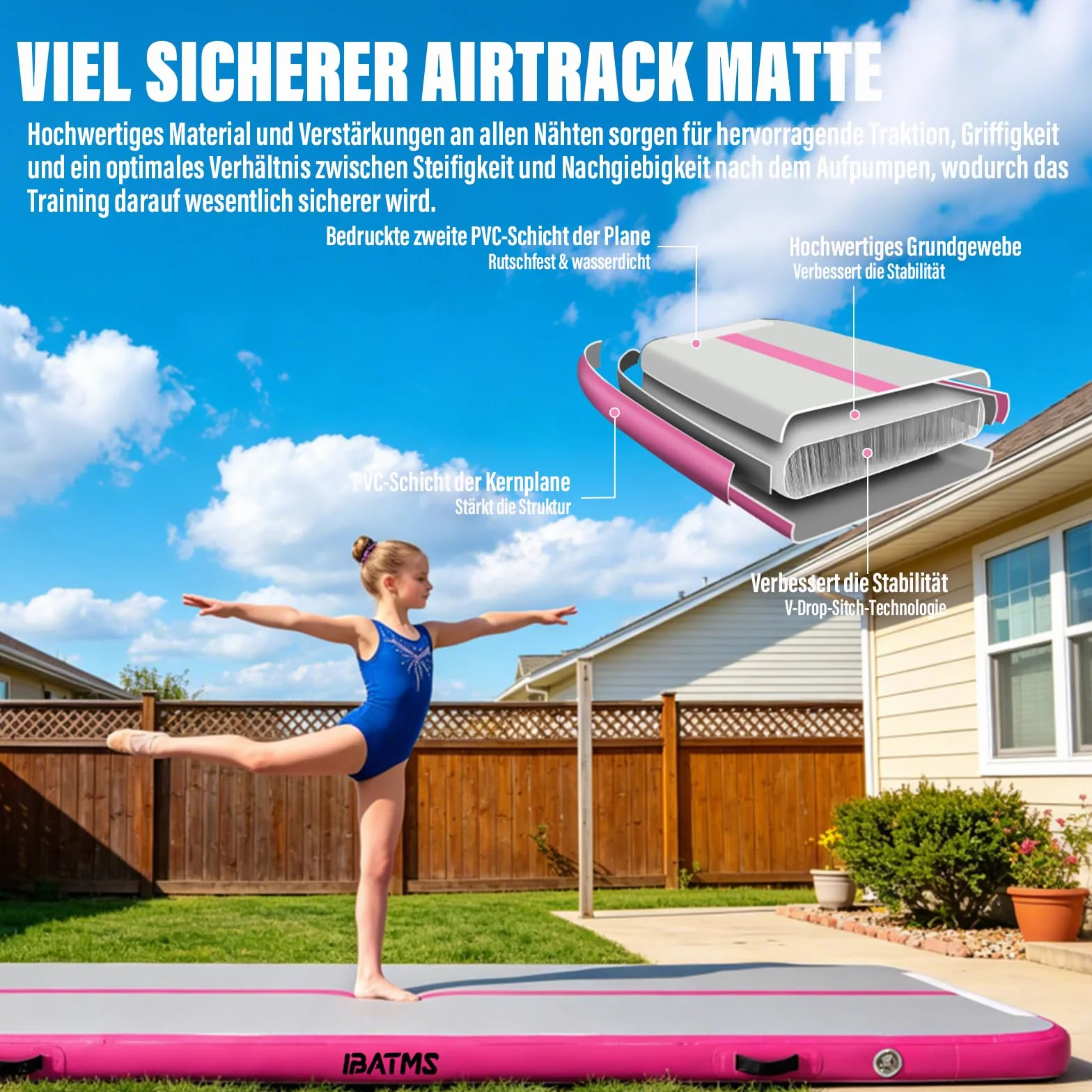 IBATMS Air Track Ginnastica Artistica 3/4/5/6 Metri, Tappeto Ginnastica Artistica da Casa con Pompa Elettrica, Tappetino Gonfiabile per Allenamento Yoga Cheerleading Fitness