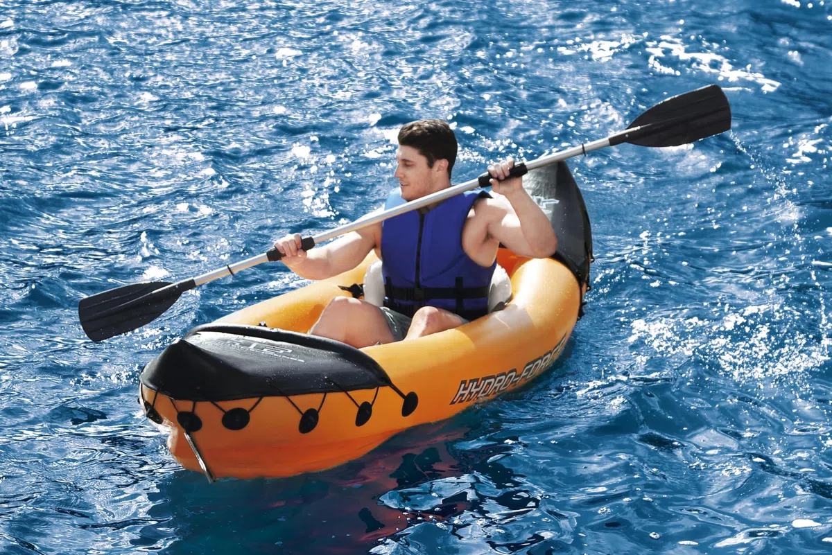 Hydro-Force Rapid Kayak | Set kayak gonfiabile per 2 persone con sedili, schienale, pagaie, pompa a mano e borsa per il trasporto, arancione