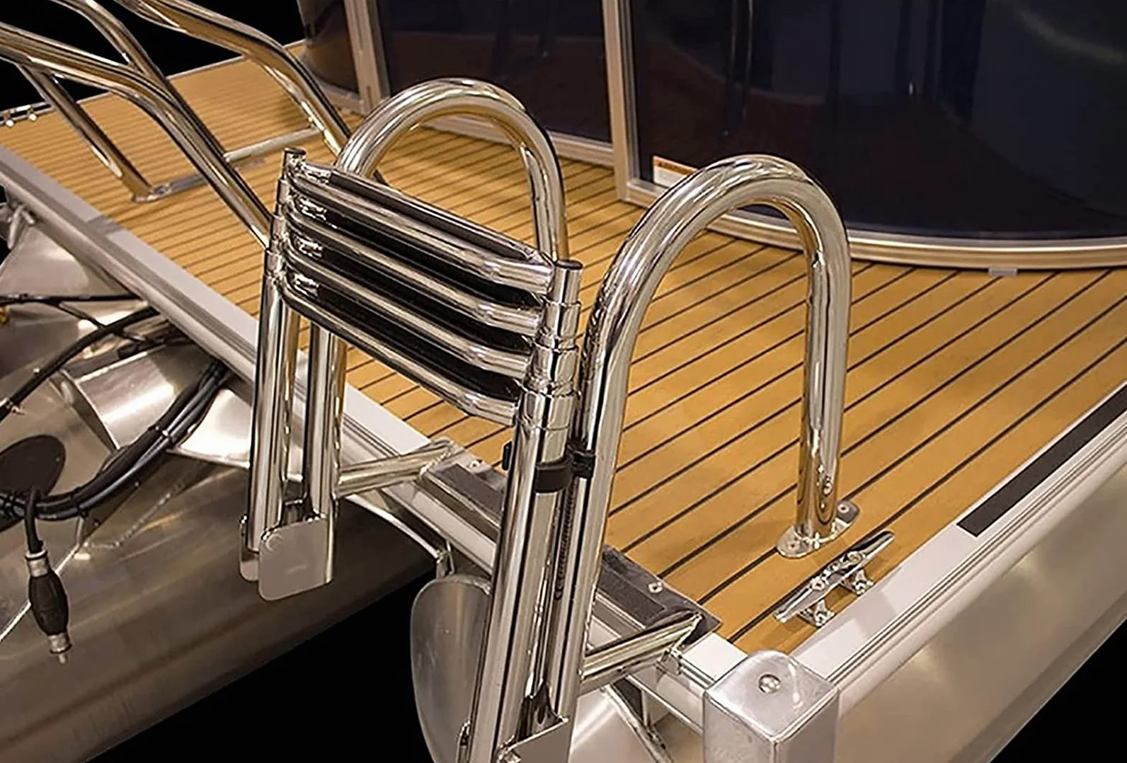 Scaletta Bagno Scaletta Barca Inox, Scalette Piscina Pieghevole con Corrimano E Ampia Pedaliera 4 Gradini Ponte Galleggiante per Piscina/Piscina Barca, Ingresso Poppa Marina
