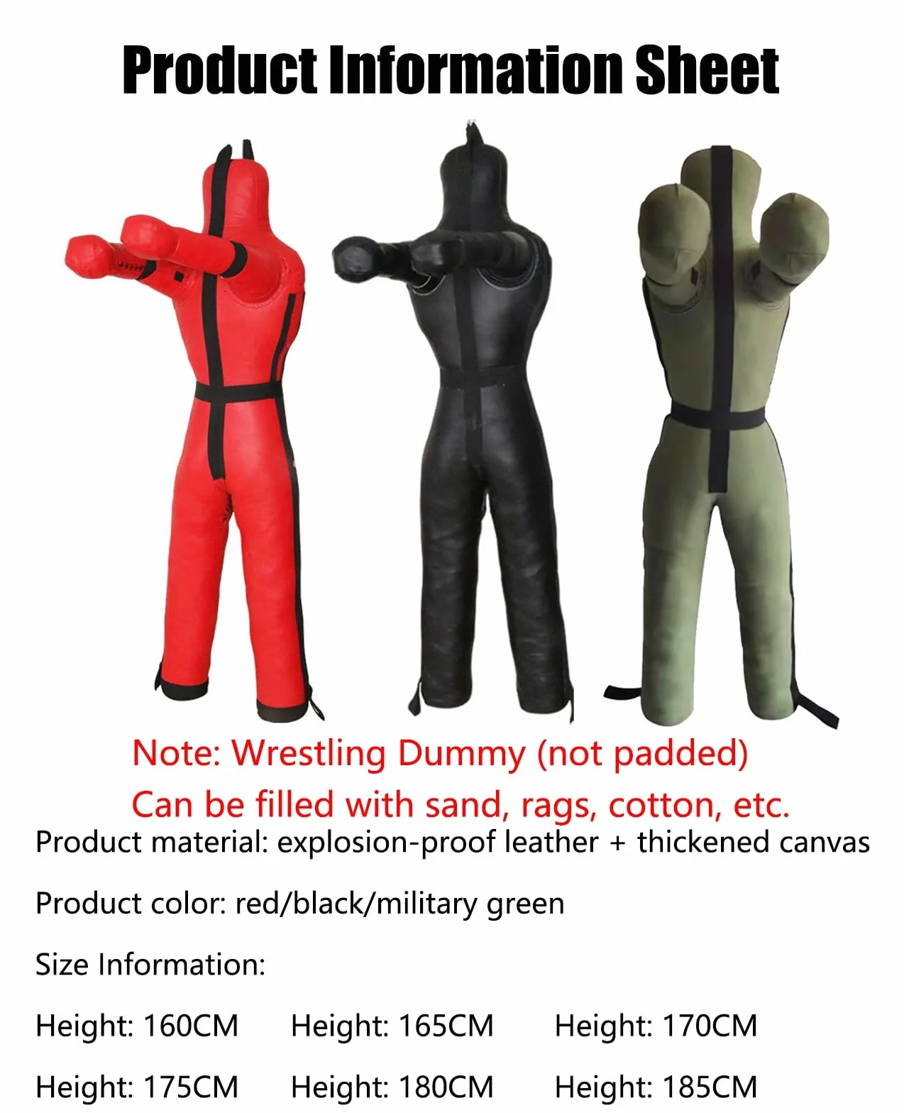 Sospeso Dummy, Judo Grappling Dummy, MMA manichino da lotta, Karate Training Dummies, per Posizione in piedi Manichino Wrestling Arti Marziali Boxe, NON Riempito ( Color : B Black , Size : 175cm )