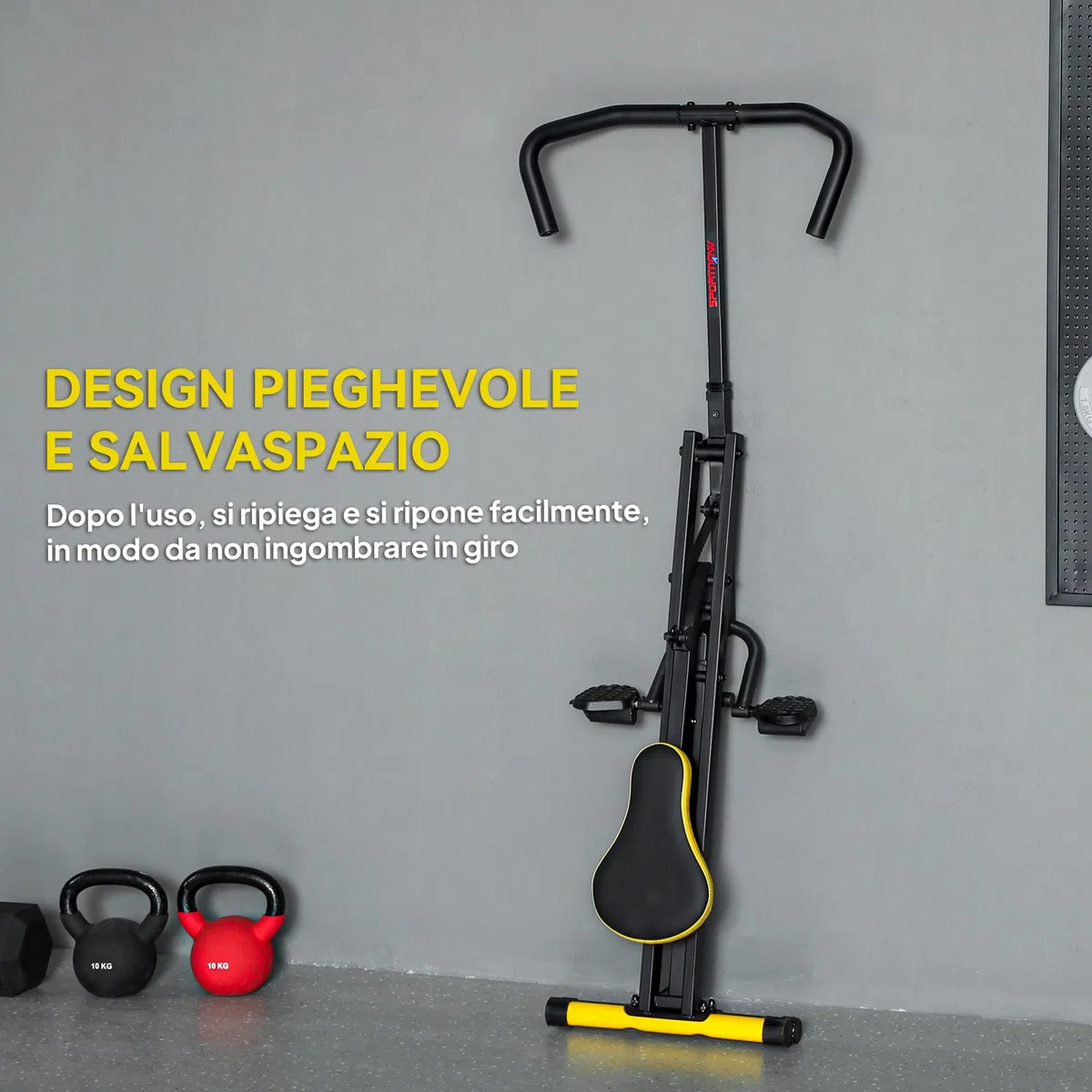 SPORTNOW Macchina Total Crunch Pieghevole con Seduta Regolabile, Macchina Total Power Body Crunch, Allenamento Fitness per Addominali, Corpo, Gambe, Braccia, Glutei, per Casa e Palestra, Giallo
