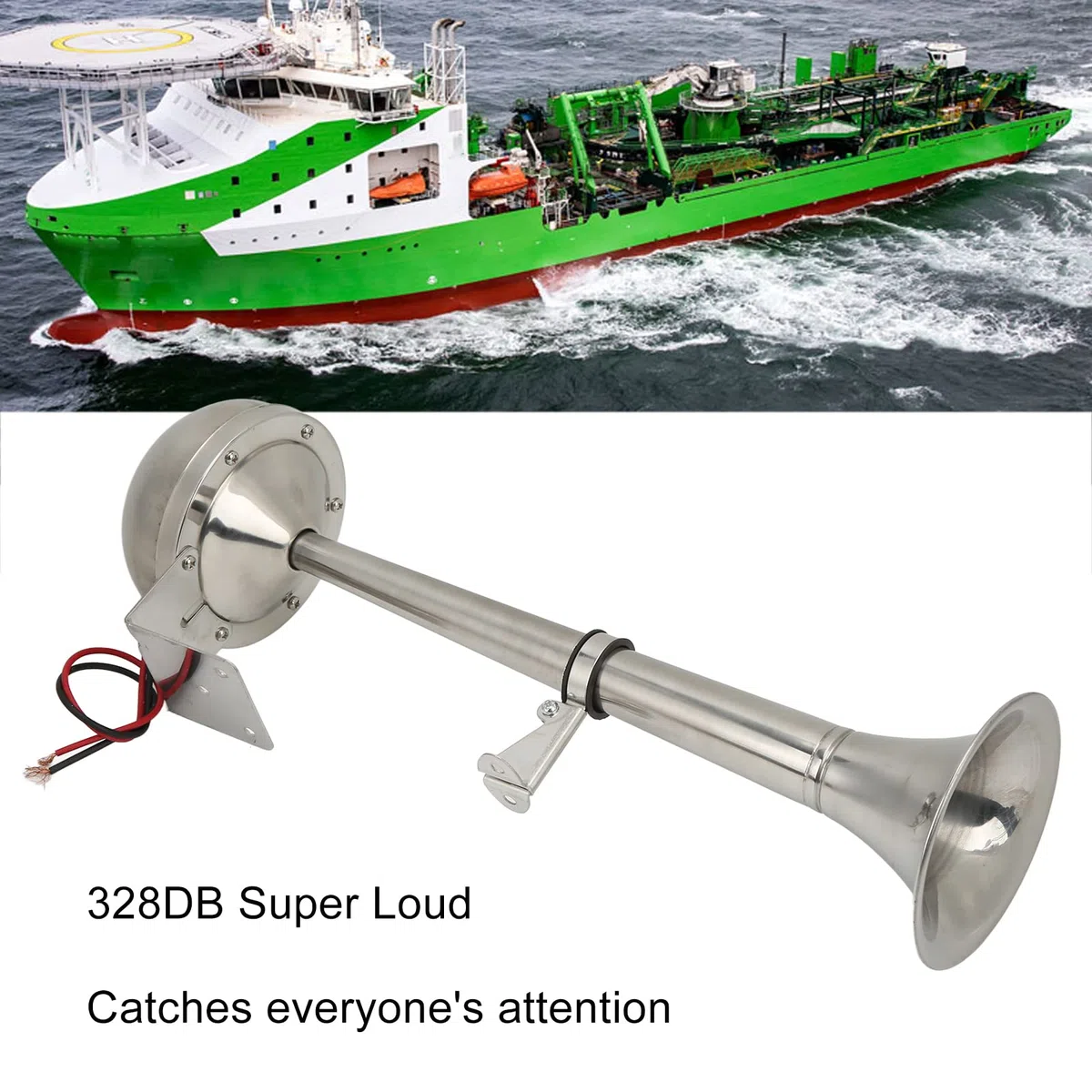 Clacson per Barca, Tromba Singola Forte 328DB 12V 30W VXH1112MAR‑C Tromba D'aria Universale in Acciaio Inossidabile per Barche Camper Yacht