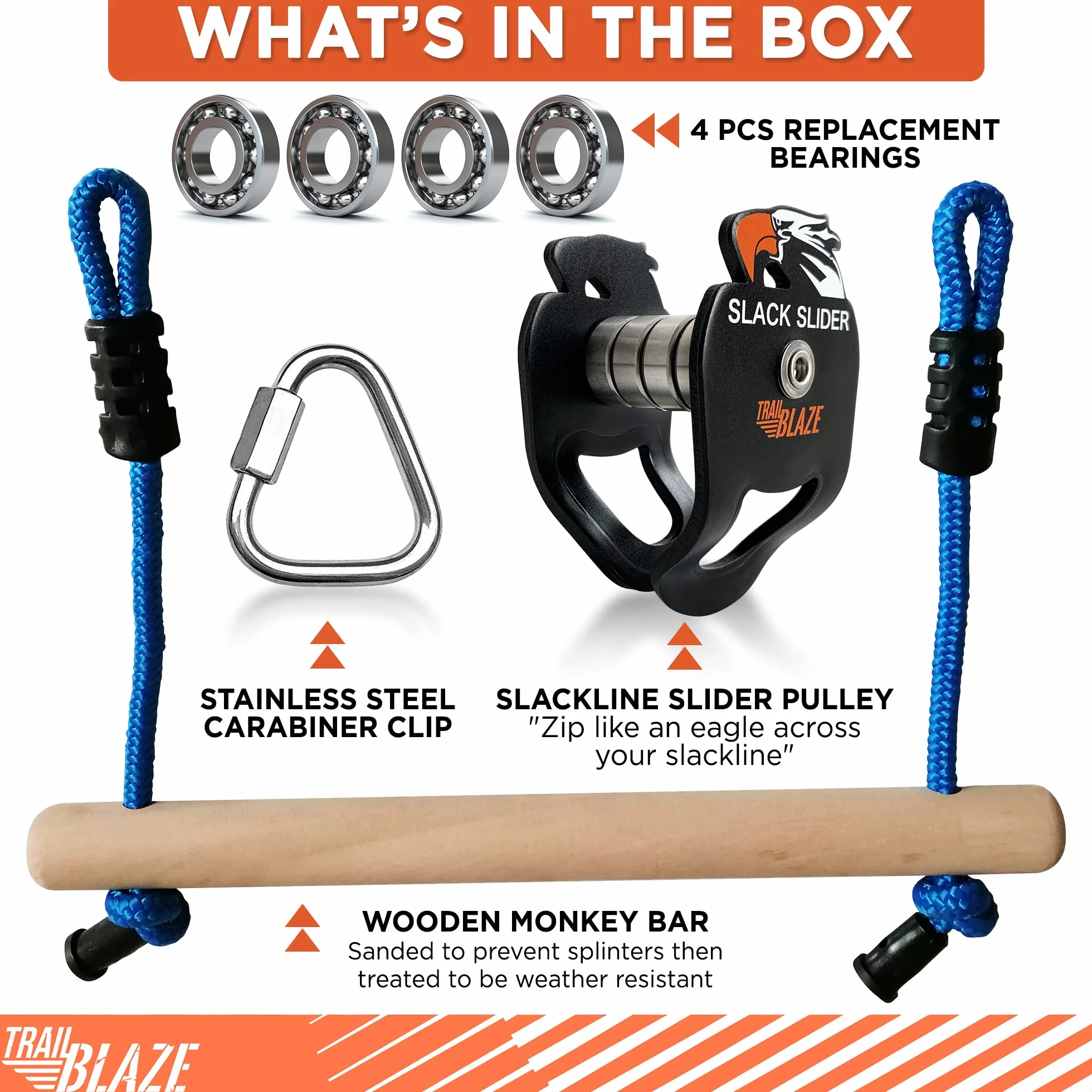 Kit Zipline Slider Pulley per Slacklines - Capacità di Carico 136,1 kg - Ninja Warrior Corsa ad Ostacoli per Bambini Con Monkey Bar - Backyard Fun