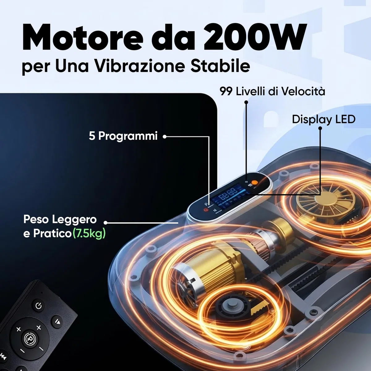 Pedana Vibrante per Allenamento a Casa, Workout e Massaggio, Pedana Fitness Oscillante con 5 Elastici Fitness, 99 Livelli di Intensità e Altoparlante Bluetooth 5.1, Vibration Plate Exercise Machine