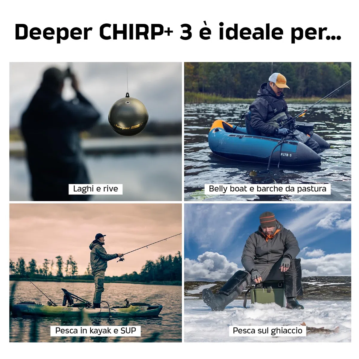 Fish finder wireless con GPS e creazione di mappe 3D - DEEPER - CHIRP+3D - Nero