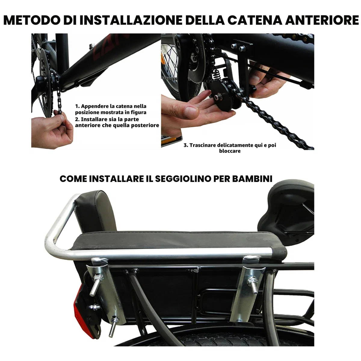 Bicicletta tandem, bicicletta pieghevole per tre persone, materiale in acciaio ad alto tenore di carbonio, resistente alla ruggine e durevole