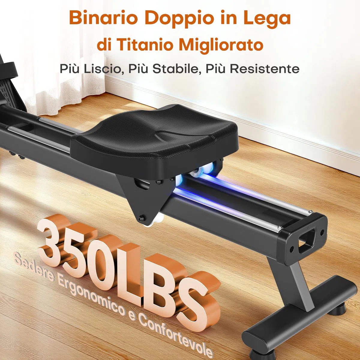 DMASUN Vogatore Magnetico, 16 Livelli di Resistenza Vogatore professionale per casa, Doppie guide scorrevoli in lega migliorate, compatibili con APP e capacità di carico massima di 160 kg