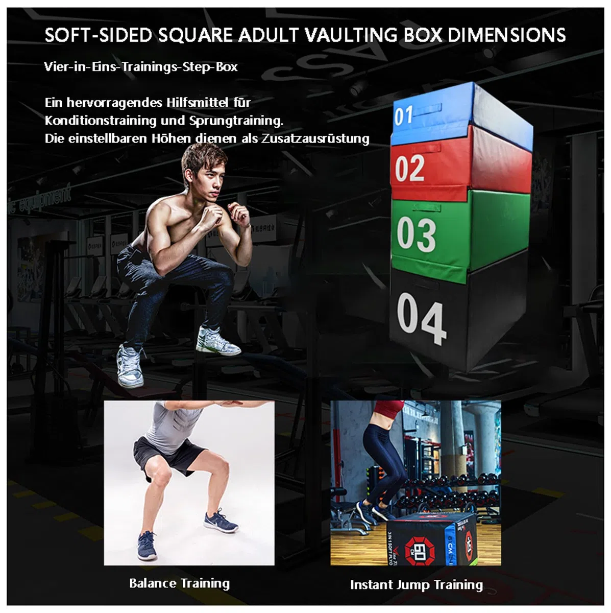 Scatola di Esercizi di Salto in Schiuma 4 In 1,plyo box verstellbar Per Saltare in Scatola in Schiuma, Sicurezza e Stabilità in Schiuma Impilabile,(Size:90*55*40cm/35.4in*21.6in*15.7in,Color:03 Green)