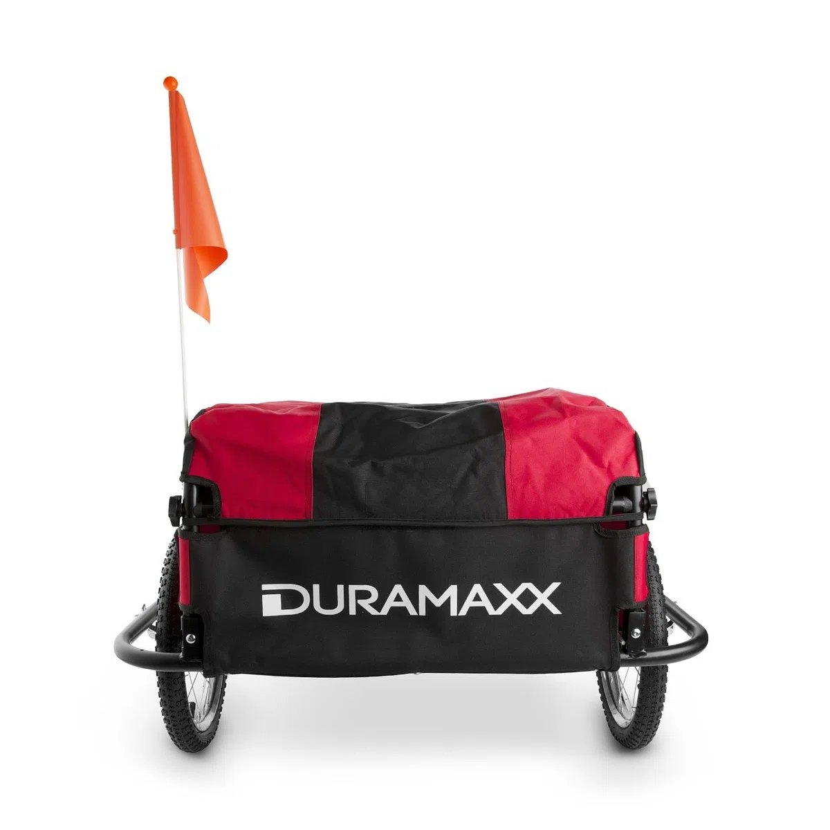 Duramaxx Mountee - Rimorchio Bici, Cargo Bike, Carrello Bici 130 L, 60kg, Camera d'Aria con Valvola Automatica, Copertura in Nylon, Pneumatico da 16", Raggi in Acciaio, Pieghevole, Rosso
