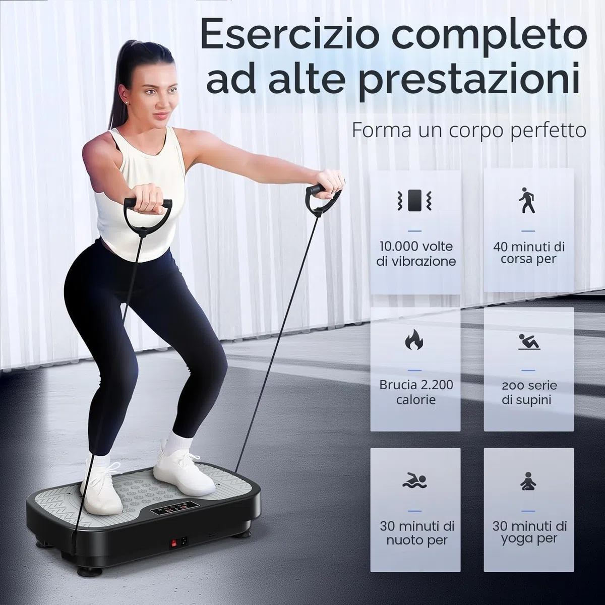 JOROTO JV30 Piastra vibrante | Allenamento per tutto il corpo a casa| 9 modalità di vibrazione | 99 livelli di vibrazione | con bande di resistenza a distanza | Capacità di carico 150kg