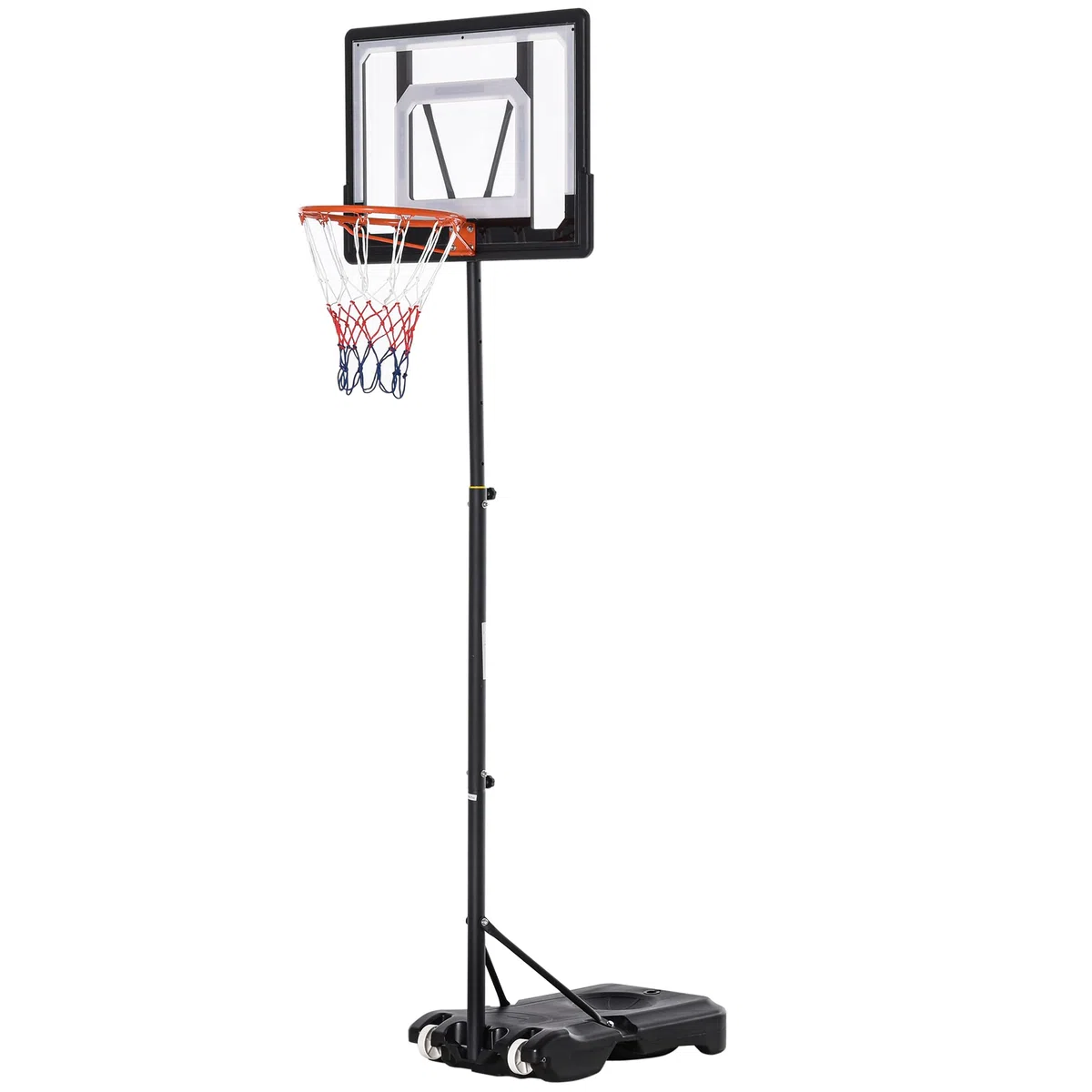 HOMCOM Canestro Basket Altezza Regolabile 160-210cm, Canestro Basket Esterno con Struttura in Acciaio e Base con Ruote, Tabellone in PE Trasparente