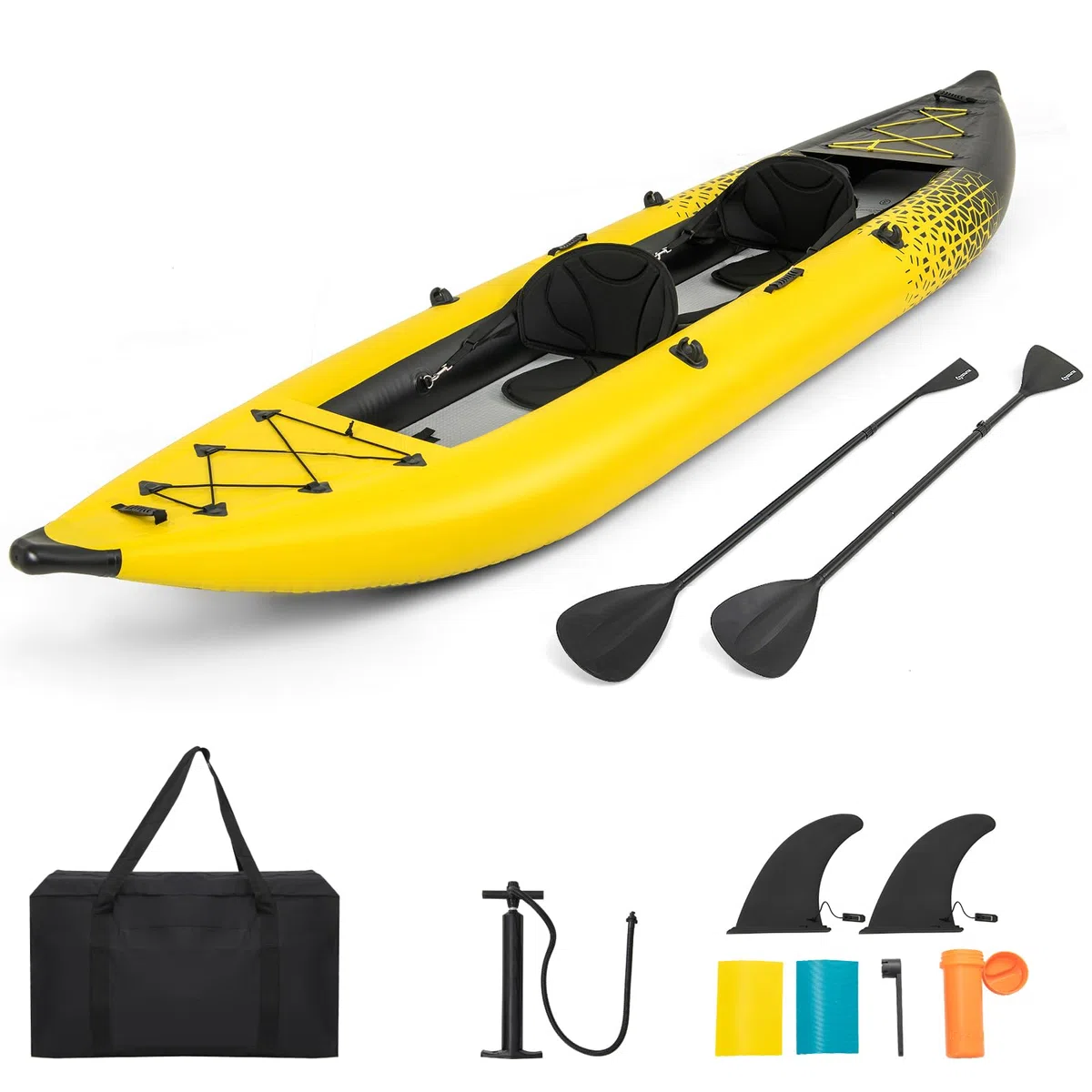 HOMASIS Kayak Gonfiabile 2 Posti in PVC, Canoa Gonfiabile con 2 Pagaie Regolabili, Borsa per il Trasporto, Pompa a Mano e Kit di Riparazione, Gommone Mare per Adulti, 382 x 94 x 40 cm