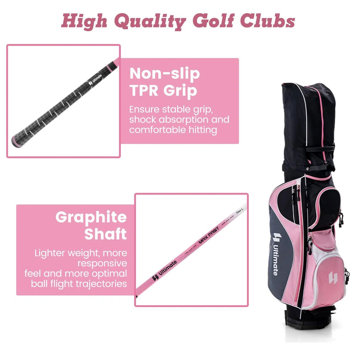 LIFEZEAL Set completo di mazze da golf da donna, con #1 driver, 3 fairway, 5 ibridi, 5#6#7#8#9#P #S, putter e borsa da golf portatile con parapioggia, destrorsi