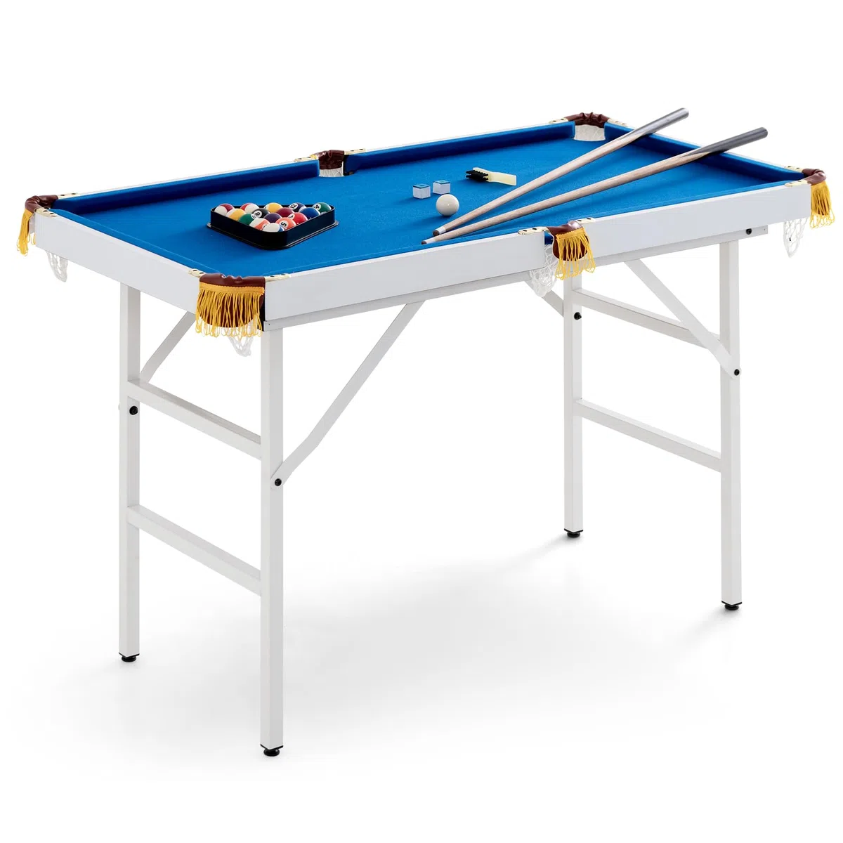 RELAX4LIFE Tavolo da Biliardo Pieghevole da 122cm con Accessori, Portatile per Bambini e Adulti con Stecche, Gessi, Palline, Triangolo e Spazzola, Salvaspazio