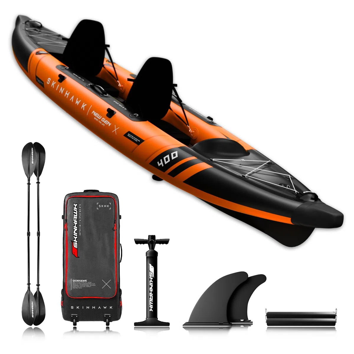 SKINHAWK Prestige Orange Kayak Set 400 - Gommone - Canoa - 400 x 96 cm - 2 persone Kayak