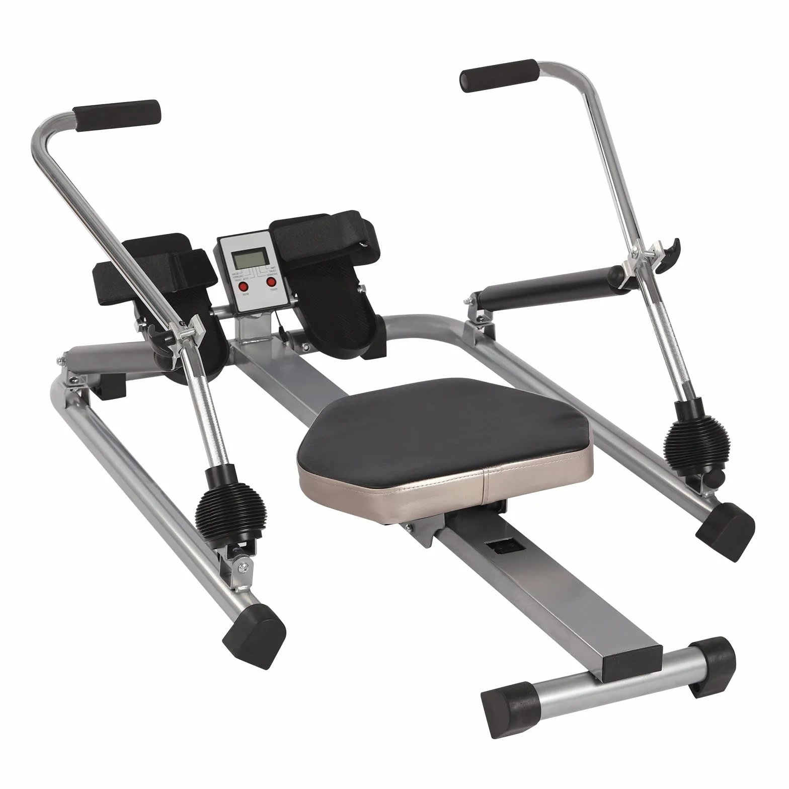 Vogatore idraulico, completamente mobile, regolabile, con resistenza a gradini da 15 a 55 kg, sedile morbido e monitor LCD e guida lunga da 45 pollici per esercizi cardio(scuro)