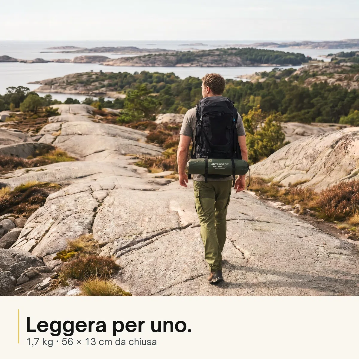 Trinordic Tenda Leggera 1-2 Persone – Tunnel Arco Singolo, 1,7 kg Peso Minimo, 3000 mm Impermeabile, Verde Oliva