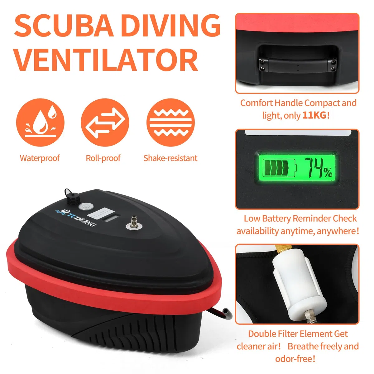 TUDIVING-Aggiornato Ventilatore subacqueo,Impermeabile Sistema di Immersione Ricaricabile Portatile di narghiello,Dispositivo di respirazione Subacquea fornisce