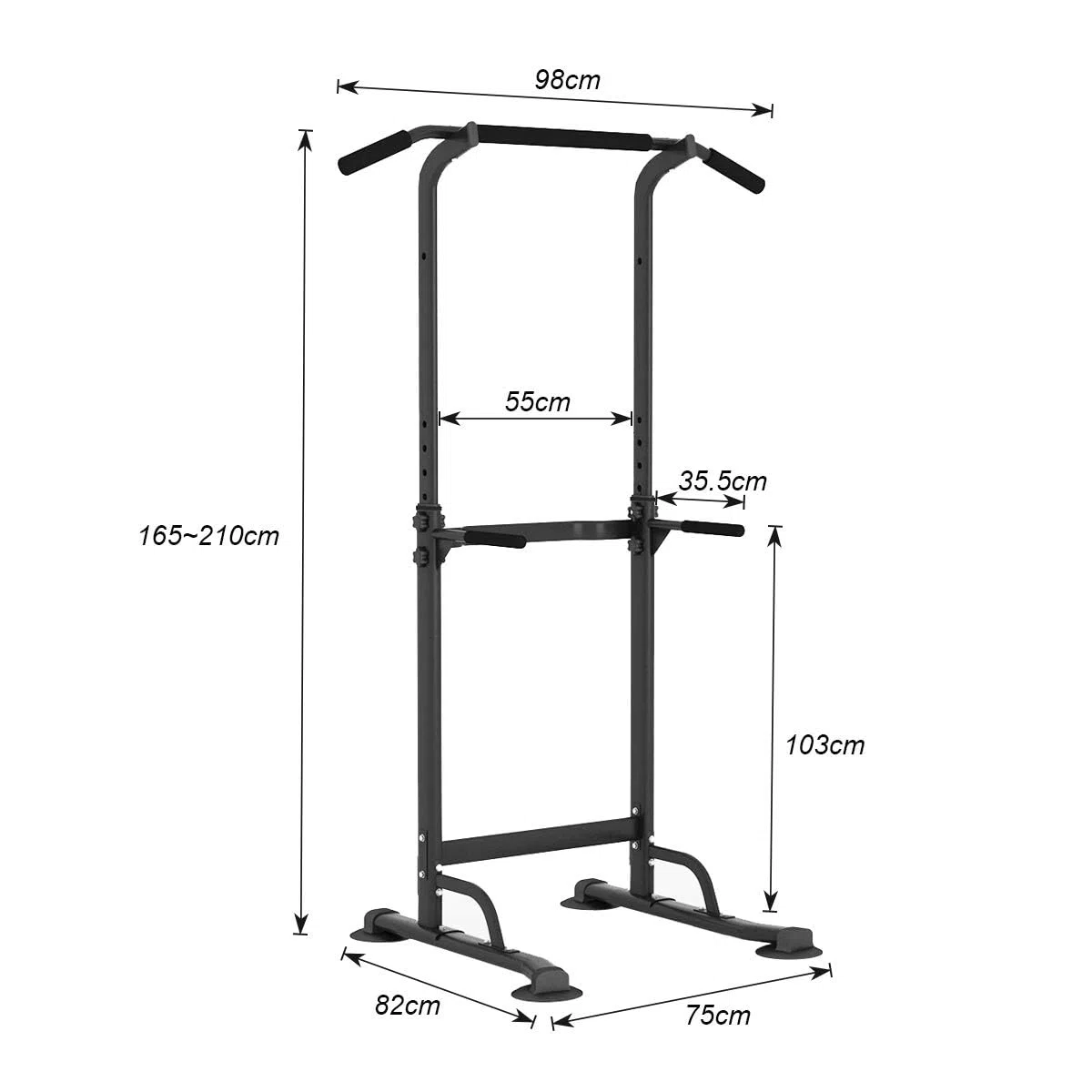 DlandHome Sedia Romana Regolabile per Bodybuilding - Stazione di Trazione e Dip per Addominali e Braccioli - Barra di Trazione su Piede - Fitness Nero