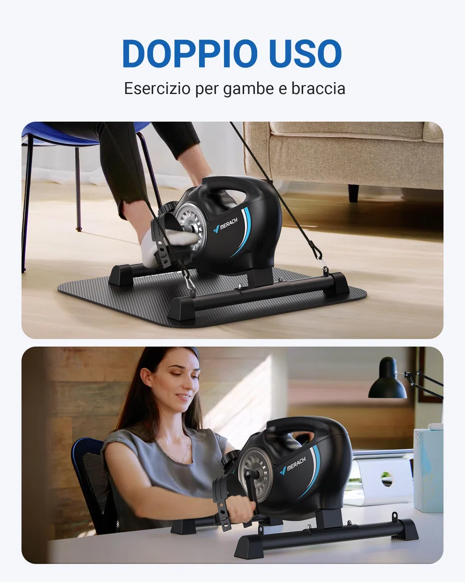 MERACH Cyclette da Seduti, Pedaliera Trainer per Gambe per Casa, Mini Cyclette con 2 Fasce di Resistenza e Tappetino Antiscivolo, Dispositivo Fitness per Home Trainer per Ufficio a Casa, Salvaspazio
