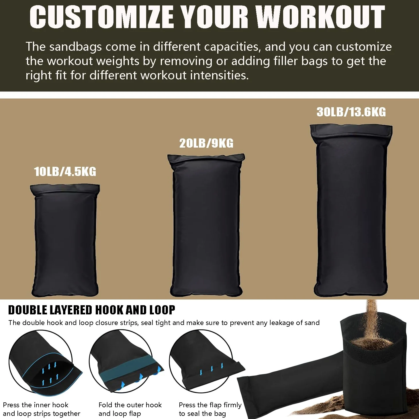 Favuit Sacco di sabbia, sacco per fitness, allenamento della forza, regolabile, con 3 tasche interne Core Power Bag, sacco di sabbia per allenamento funzionale, allenamento di forza