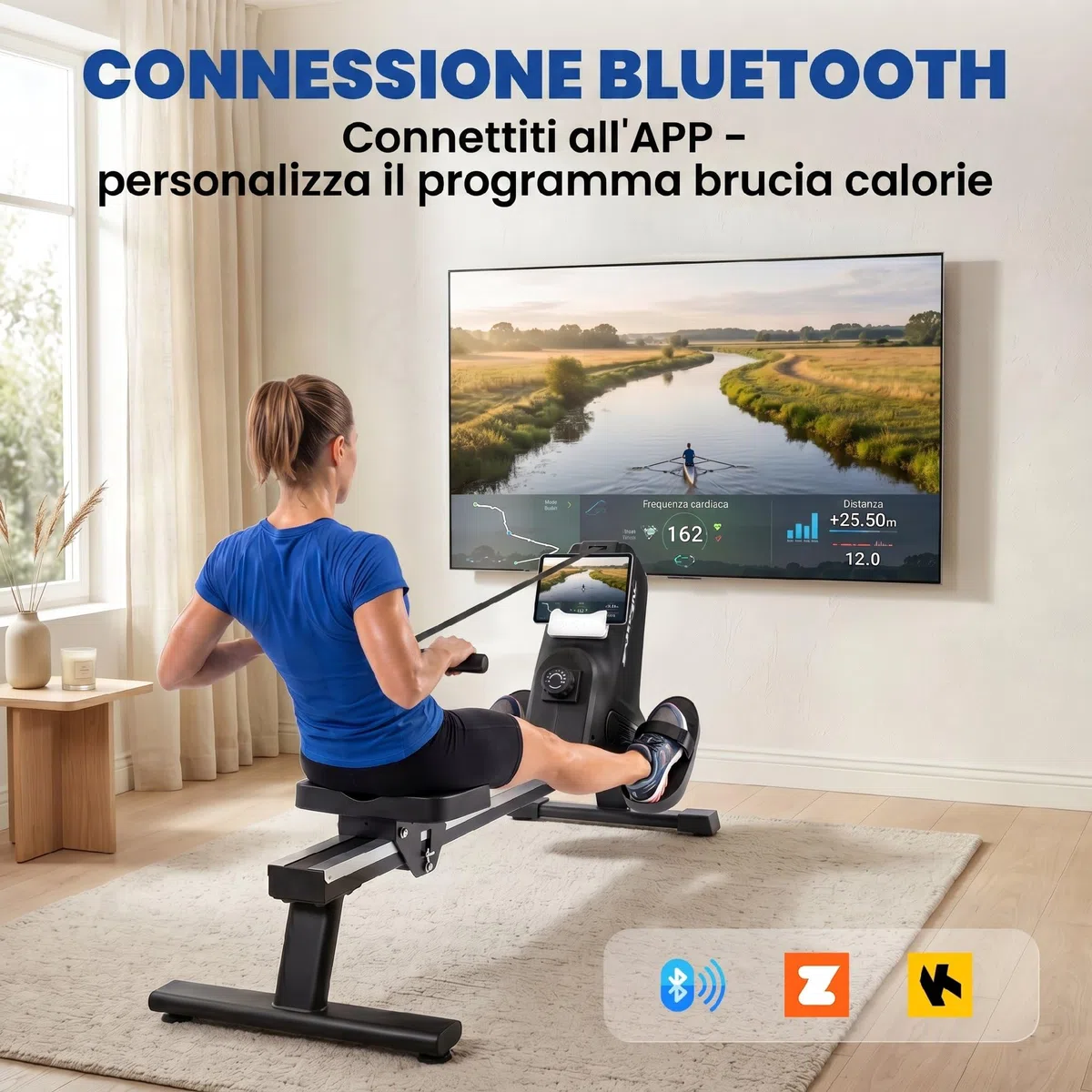 SPORTNOW Vogatore per Casa, Vogatore Magnetico Silenzioso con 16 Livelli Resistenza, APP Bluetooth, Guida Alluminio, Display LCD, Portatelefono, Ruote, Stoccaggio Verticale Salvaspazio, Max 130 kg