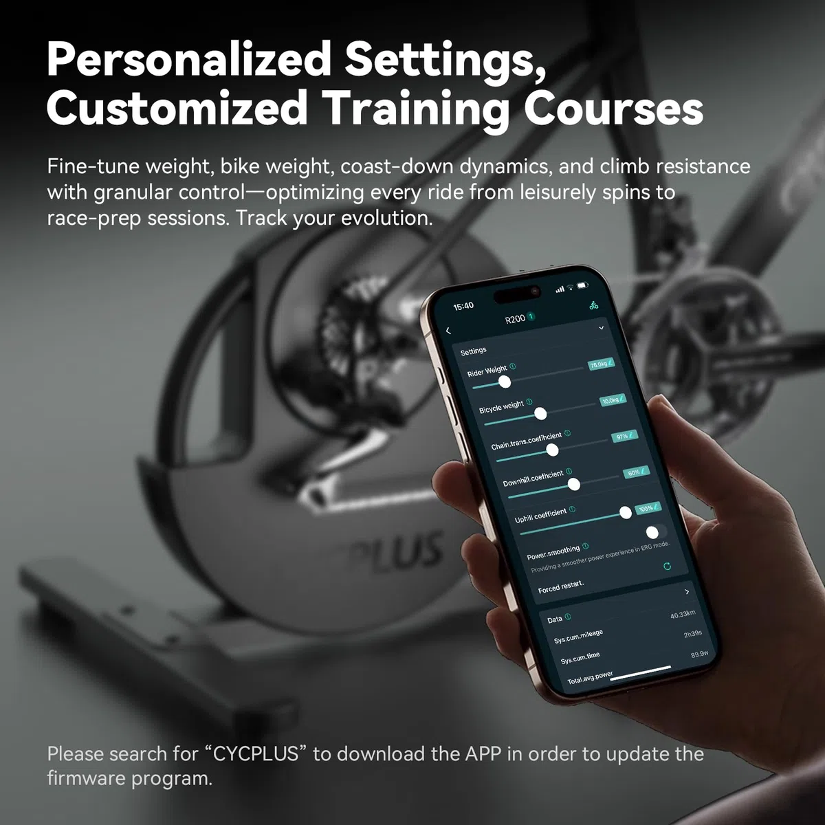 CYCPLUS R200 Smart Cyclette da Interno, Motore Brushless da 2200W, Simulatore di Pendenza al 19%, Modalità Dual BLE & ANT+, Cambio Virtuale, Simulazione di Salita/Discesa, Super Silenziosa per un