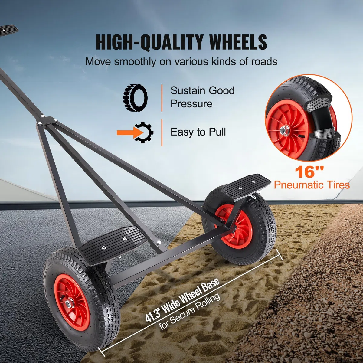 VEVOR Carrello per Rimorchio Barche Manuale Capacità Carico Max. 190kg Ruote in Gomma Diametro 40,6cm per Rimorchio di Barche, Carrello Rimorchio in Acciaio al Carbonio Lunghezza Regolabile 244-294cm