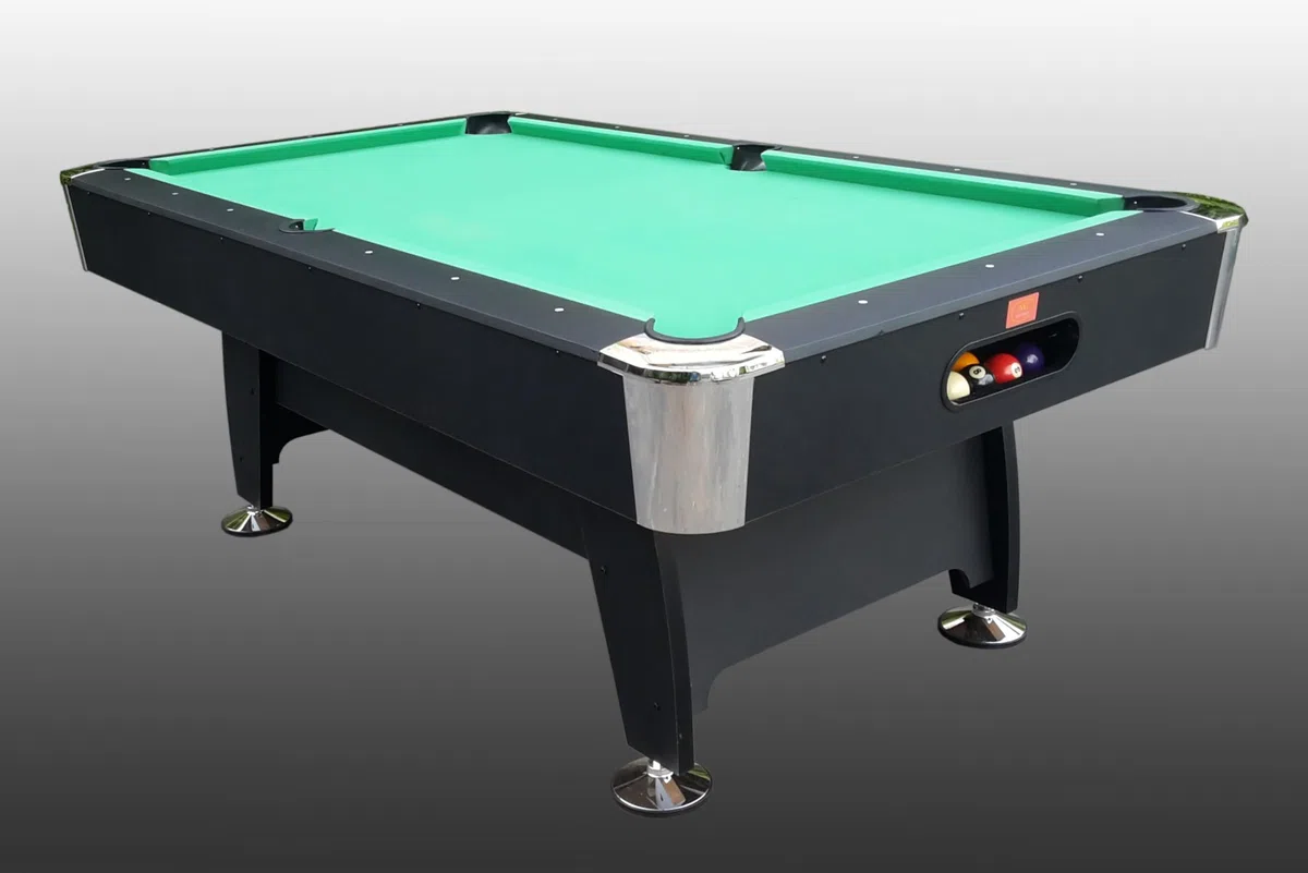 NG Biliardi - Tavolo da Biliardo Black Norman Light (216 cm), Pre-Montato, con Sistema di Ritorno Biglie e Regolatori di Livello, Panno Professionale Verde, Regolamentare