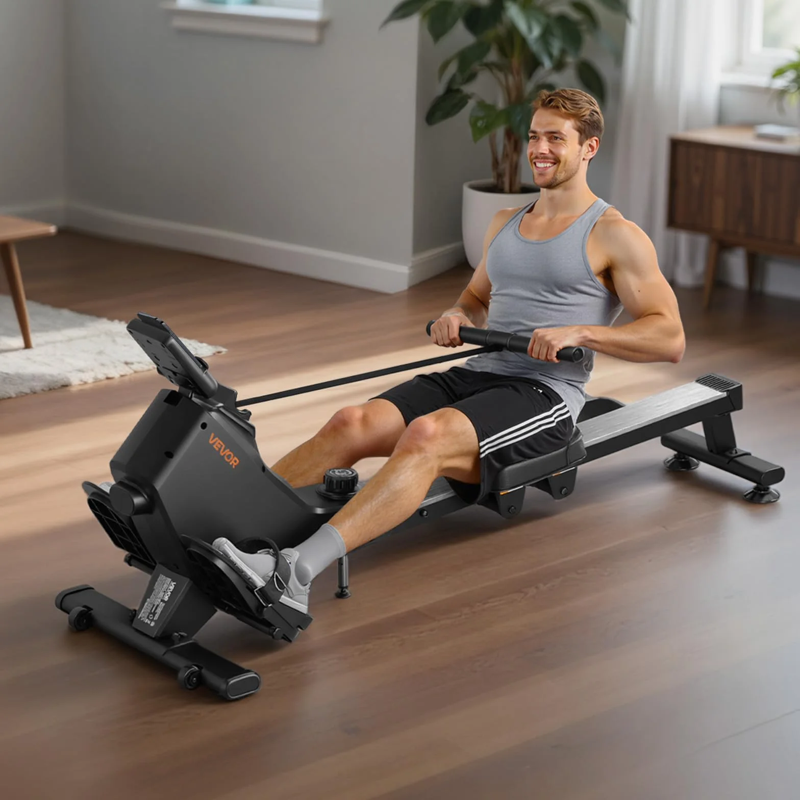 VEVOR Vogatore Magnetico, Resistenza Silenziosa Regolabile a 16 Livelli, Vogatore Pieghevole per la Casa, Capacità 158 kg, Vogatori Allenamento Aerobico con APP Bluetooth e Monitor LCD