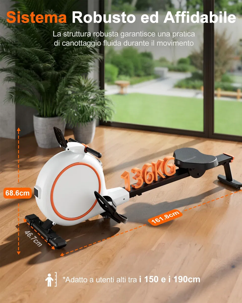 Superun Vogatore per Casa, Magnetico con 32 Livelli di Resistenza, APP Controllo Vogatore Professionale per Casa con LCD Display