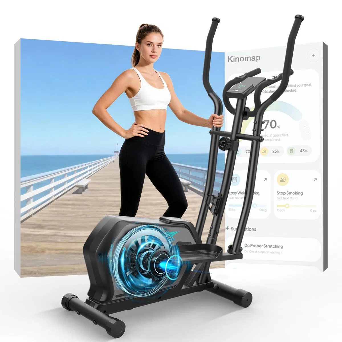 Ellittiche Da Casa con App, 3-in-1 Ellittica Ultra Silenziosa con 16 Livelli di Resistenza,volano da 6 kg, Monitor LCD, Pedale Antiscivolo, Portabottiglie, Cyclette Ellittica Fino a 287 LBS
