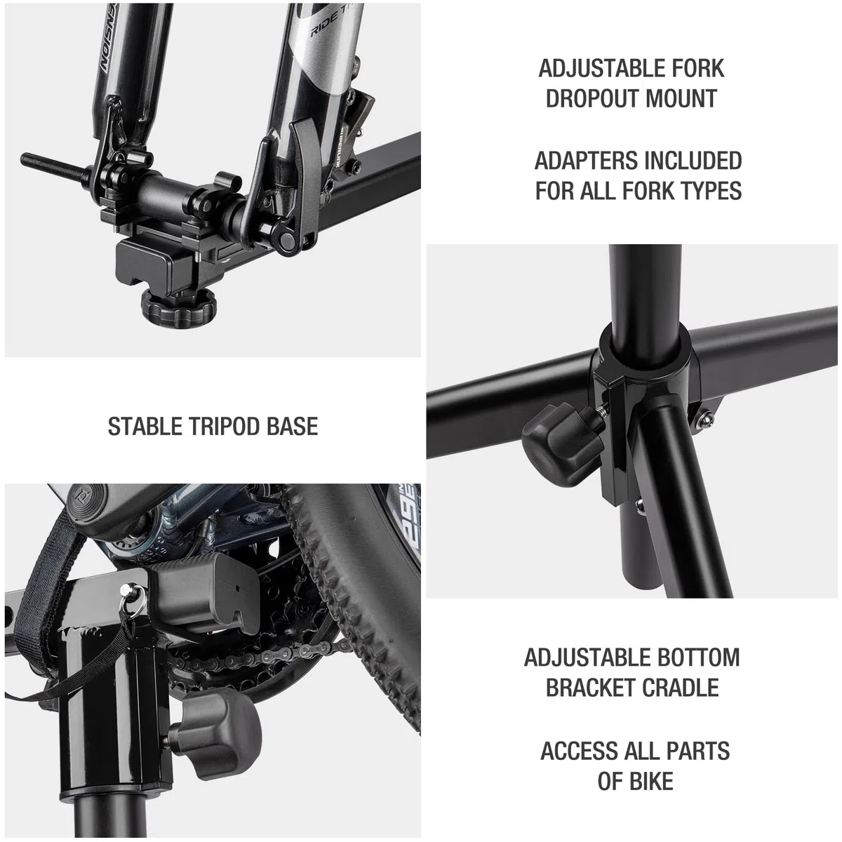 CXWXC Supporto per montaggio bicicletta – Supporto professionale per riparazione con vassoio degli attrezzi e scomparto magnetico (Nero)