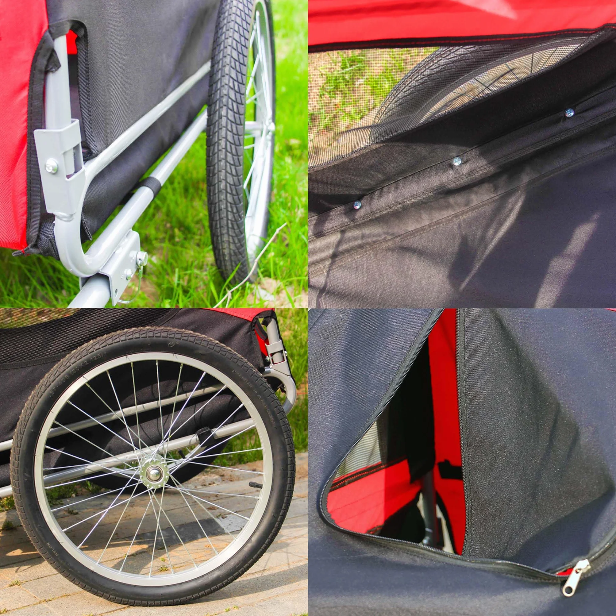 Wiltec Rimorchio per cani bici, con gancio girevole di sicurezza, zanzariera e copertura antipioggia