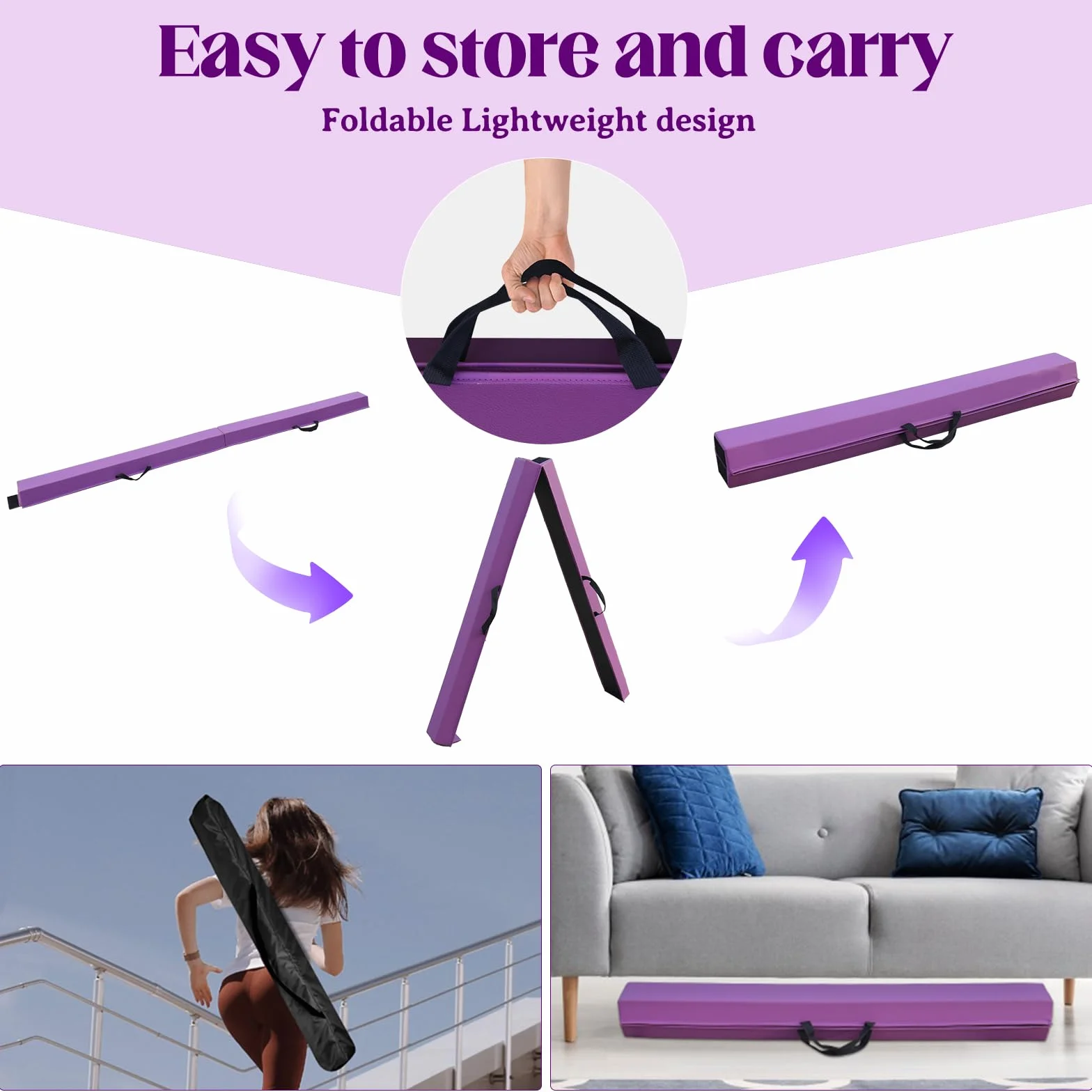Trave ginnastica artistica per casa 240/270/300 cm PU pelle trave di equilibrio Base di Gomma antiscivolo, Fascio di Ginnastica per la Formazione, Pratica, Formazione Professionale per Bambini