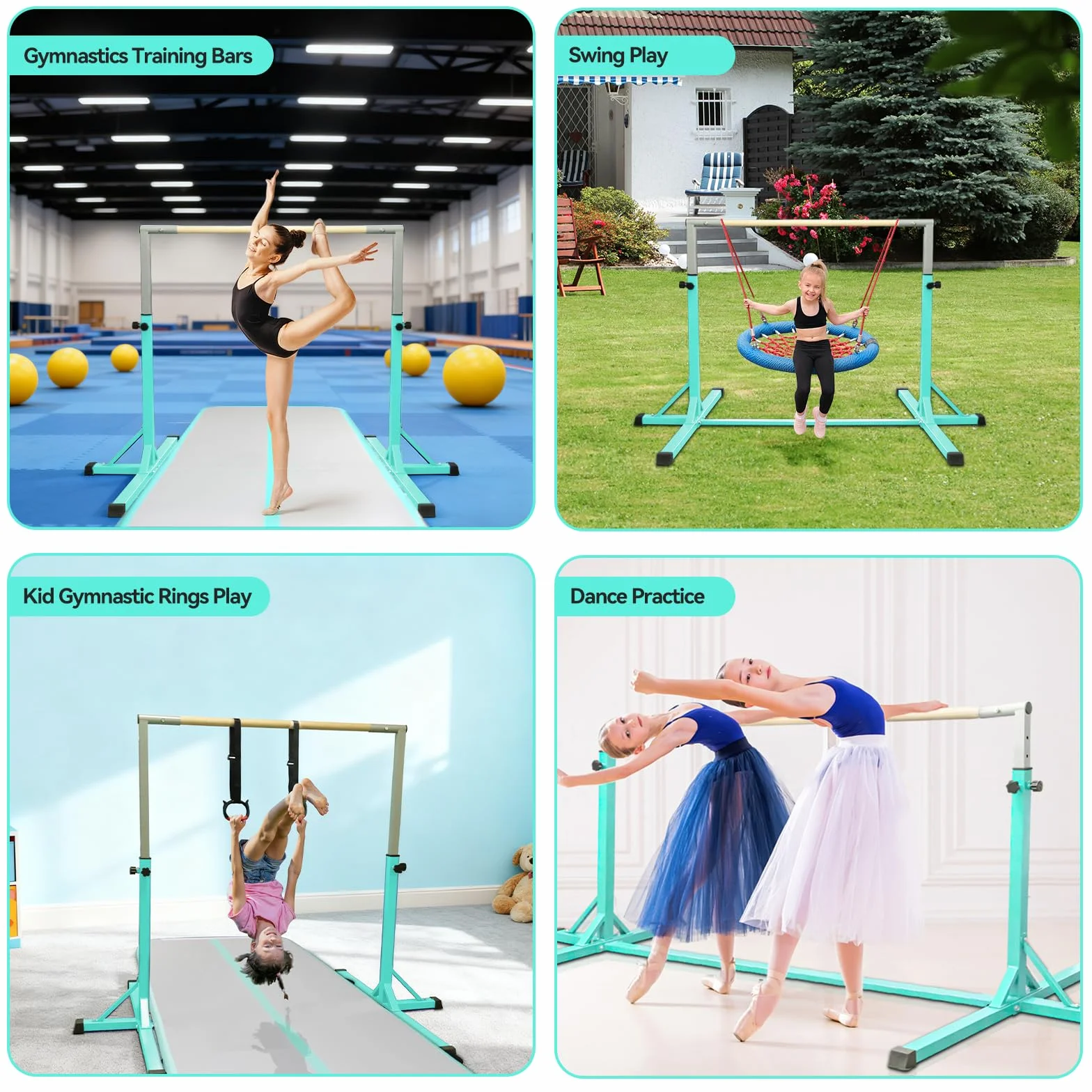 FBSPORT Barra da Ginnastica per Bambini con 13 Altezze Regolabili,Sbarra di Ginnastica per Bambini Barra Ginnastica Orizzontali Artistica Palestra Danza per Bambini e Bambine e Portatile