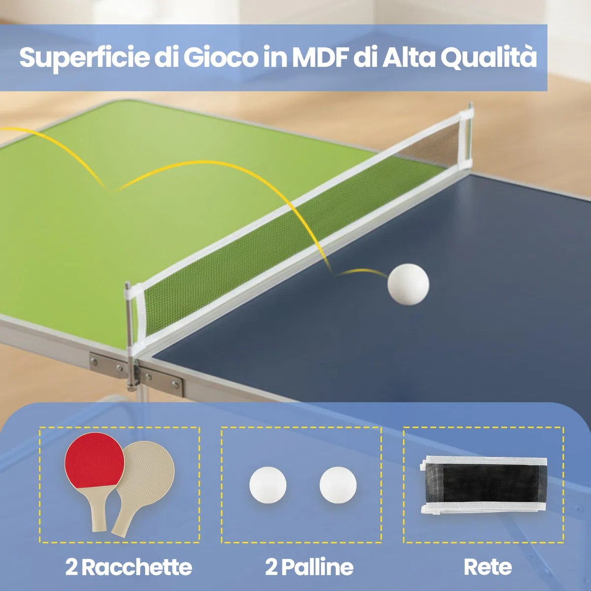 COSTWAY Tavolo da Ping Pong Portatile 120 x 76 cm, Set di Tennis da Tavolo Pieghevole con Rete, 2 Racchette, 2 Palline, Altezza Regolabile a 3 Livelli, Struttura in Alluminio, da Interno ed Esterno