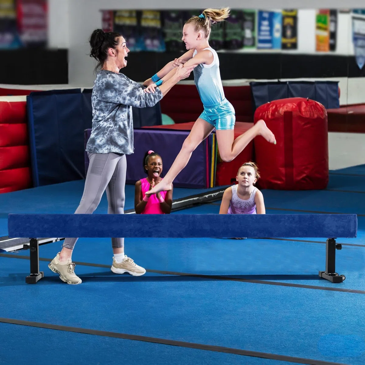 COSTWAY Trave Ginnastica Artistica per Casa Regolabile 226 cm, Trave di Equilibrio con Ruote e 3 Altezze Regolabili e Gambe Robuste per Principianti e Professionisti
