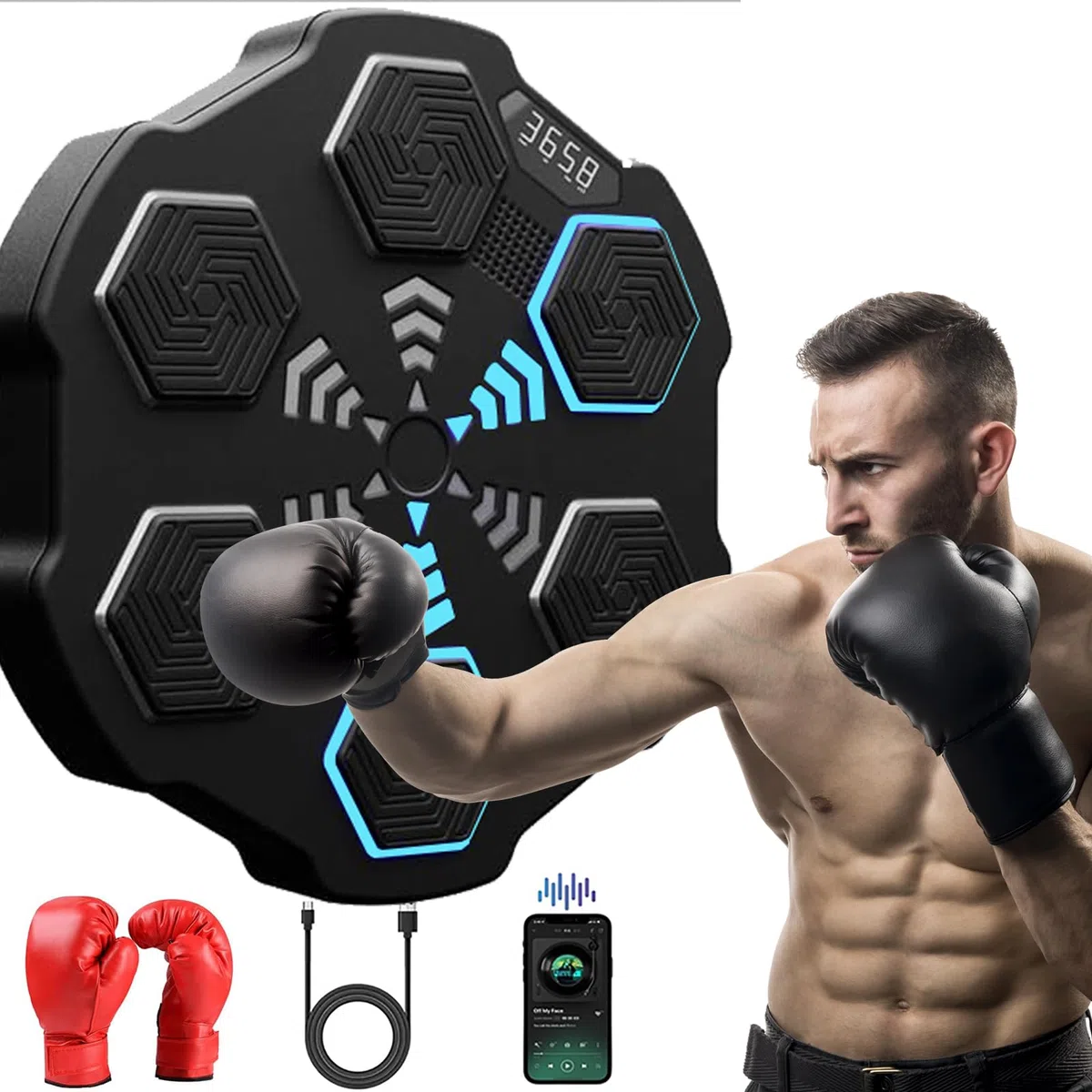 Bluetooth Music Boxing Machine con guantoni da boxe, macchina da boxe intelligente per montaggio a parete per esercizi domestici decompressione, boxe, dispositivi di allenamento per adulti e