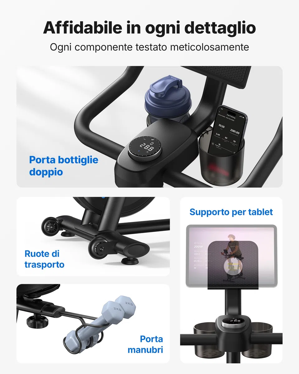 MERACH Cyclette da Casa con Resistenza Regolabile, Bicicletta da Appartamento Silenziosa con Schermo LED Migliorata, Sedile Comodo e Grande, App Esclusiva, Aerobica Domestica, Capacità Massima 136KG