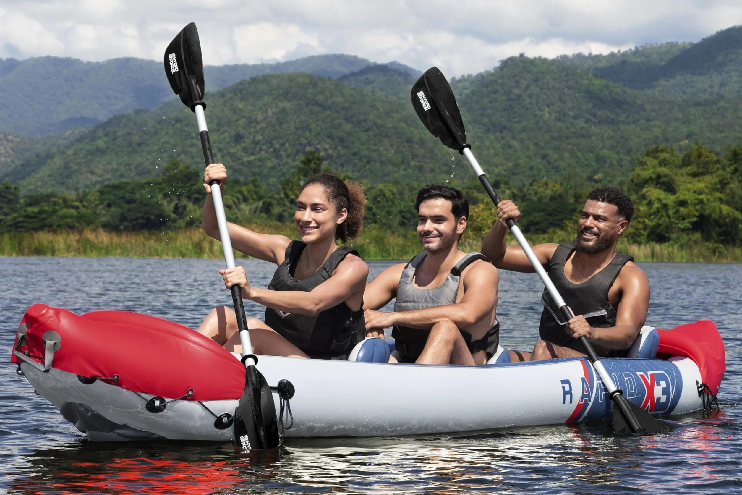 Bestway Hydro-Force 3 Person Inflatable Kayak Set with Aluminium Oars and Hand Pump, 3 Man Kayak
