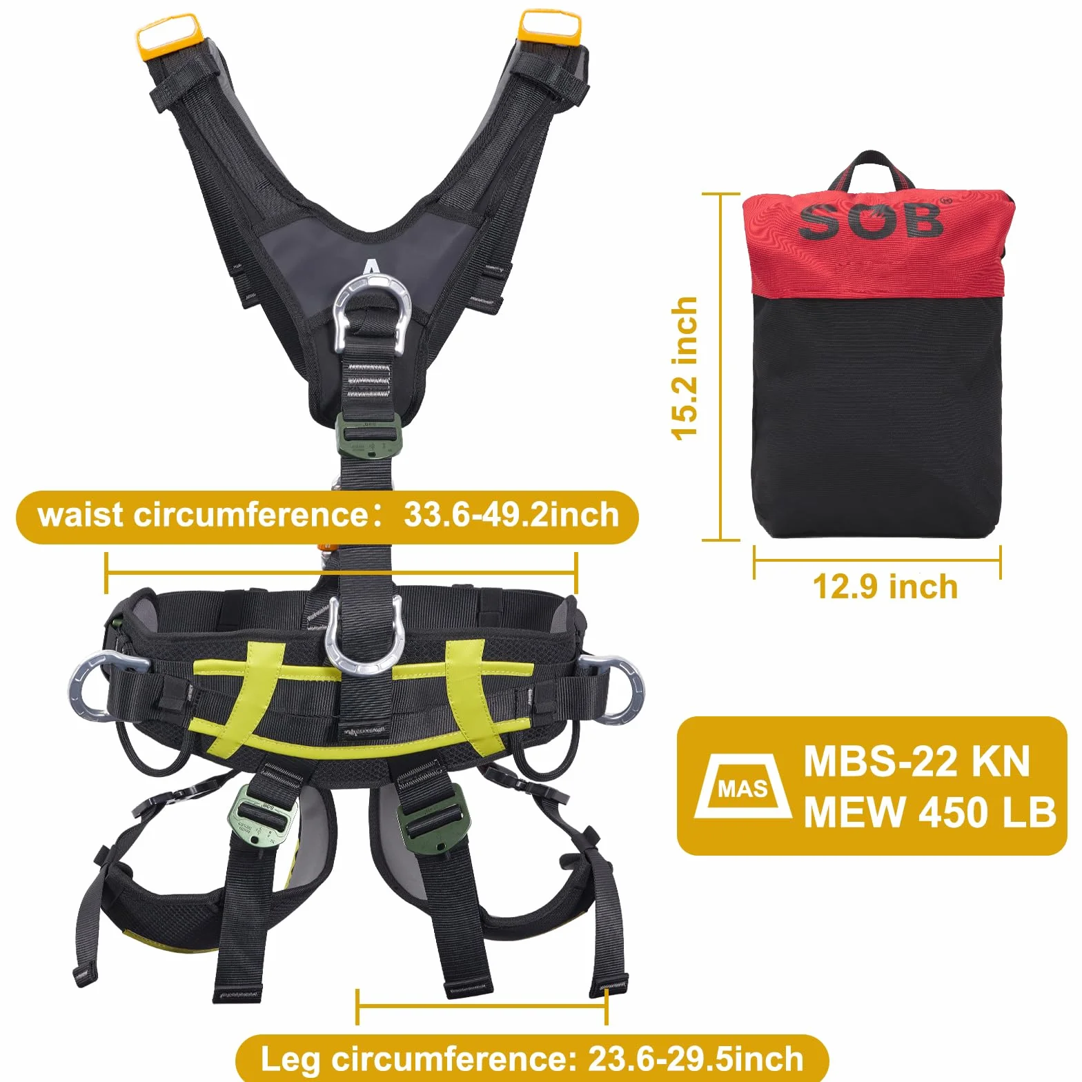 SOB Imbracatura di Sicurezza per Tree Stand da Caccia, Regolabile e Traspirante con Rotazione 360°, Imbottitura Comfort per Arrampicata all’Aperto