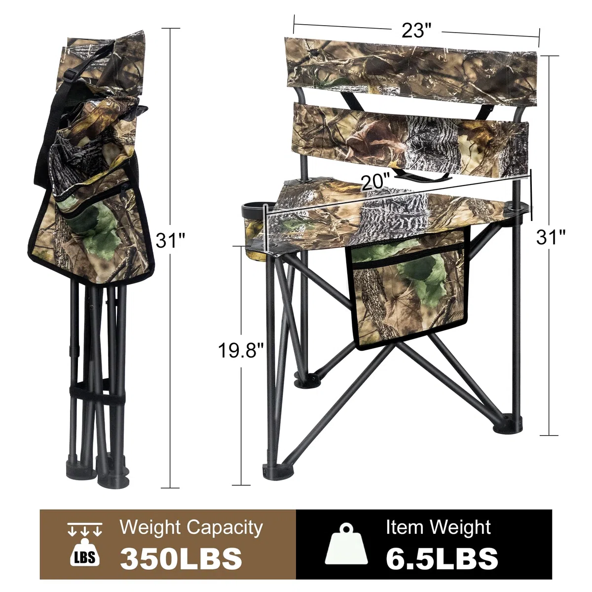Sedia da caccia extra large con treppiedi con schienale sedia da campeggio portatile per pesca escursionismo cieco