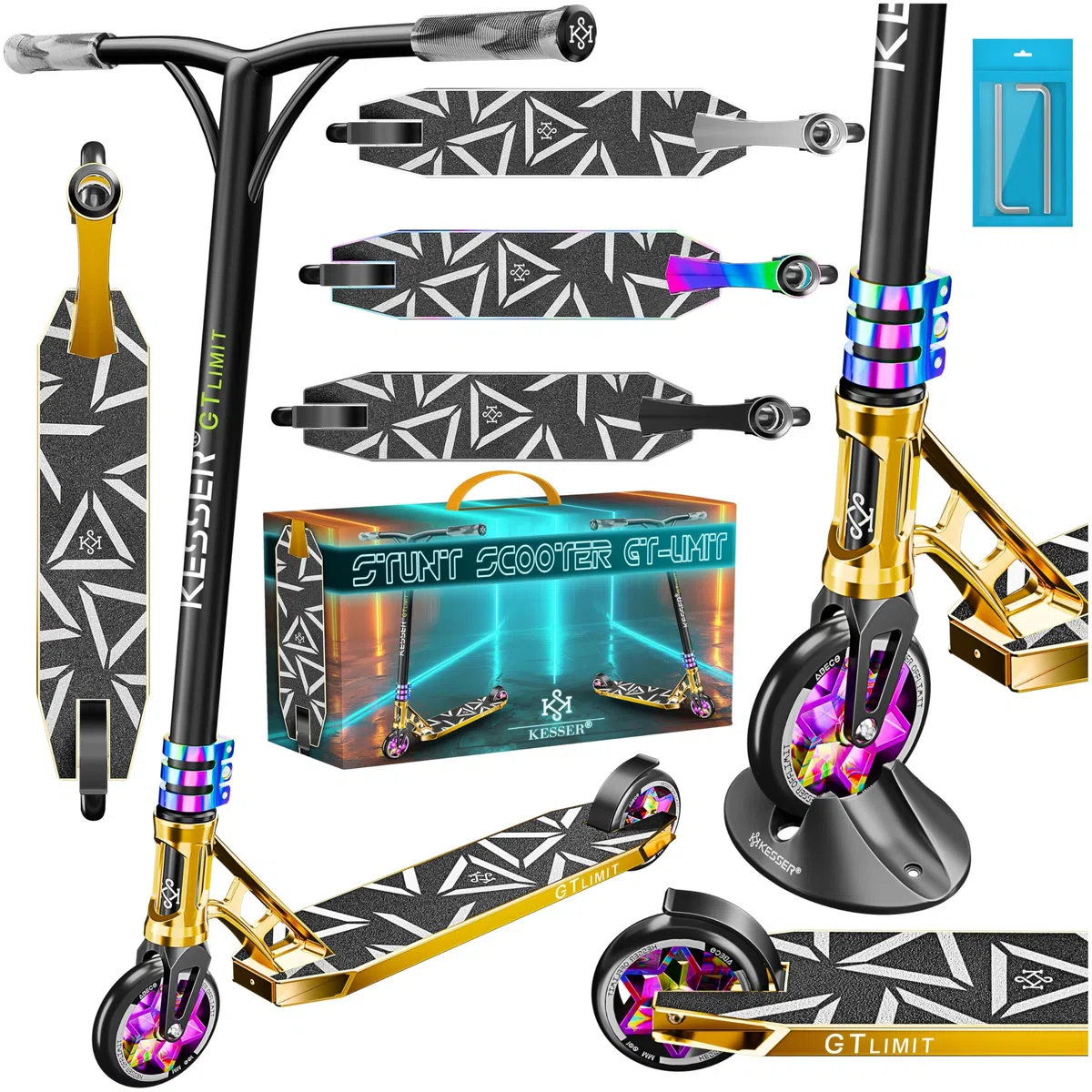 KESSER® monopattino acrobatico GT-Limit 360° sterzo divertente acrobatico con supporto ABEC 9 cuscinetti a sfera, ruote in PU da 110 mm, Scooter