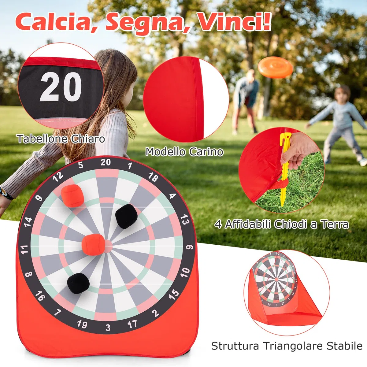 GYMAX Pallone Gigante da Freccette, Grande Bersaglio per Freccette Pieghevole con 4 Palloni, Borsa da Trasporto, Tabellone dei Punti Chiaro, Set di Gioco per Raduni, Picnic, Feste